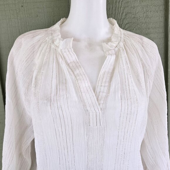 New JOIE White Gold Striped Boho Peasant Blouse Top XS - Picture 2 of 5